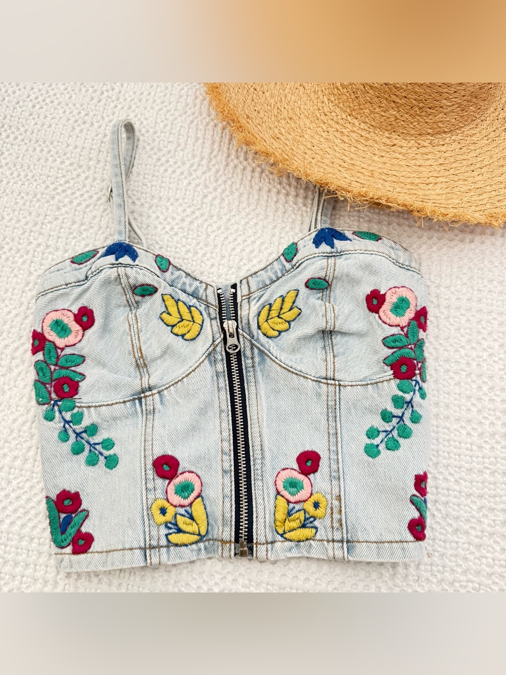 NWT Blank NYCLight Blue Embroidered Denim Bustier Top